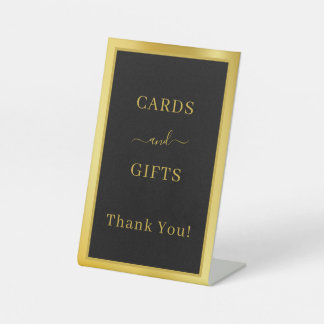 Karten geben schwarzes Gold Party Podestzeichen Sockelschild