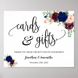 Karten & Geschenke Hochzeitsempfang, Blumenschild Poster