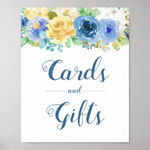 Karten Geschenke Hochzeitsschild Blau Gelbe Blüte Poster