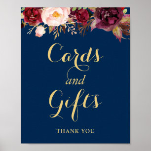 Karten Geschenke Hochzeitssignatur Burgundy Blauer Poster