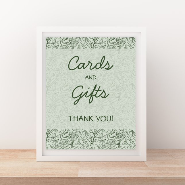 Karten & Geschenke Salbeigrün Florale Handschrift- Poster (Cards & Gifts Sage Green Floral Handwritten Font Poster)