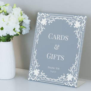 Karten Geschenke Staubblau Hochzeit Vintage Weiße Sockelschild