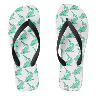 Karten lächelnder Hai Mint Blau Grün Ozean Tier Flip Flops
