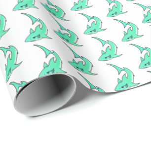 Karten lächelnder Hai Mint Blau Grün Ozean Tier Geschenkpapier