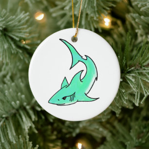 Karten lächelnder Hai Mint Blau Grün Ozean Tier Keramik Ornament