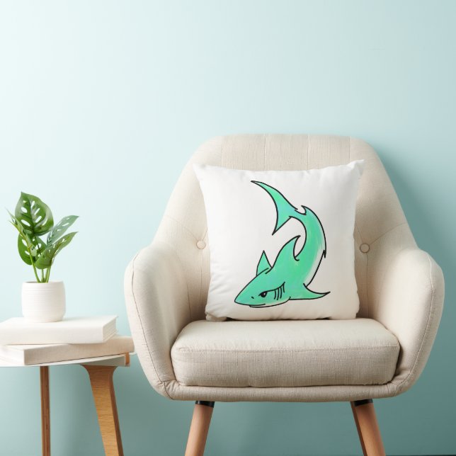 Karten lächelnder Hai Mint Blau Grün Ozean Tier Kissen (Stuhl )