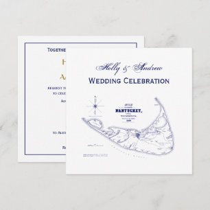 Karten-Marine-Blau Nantucket Insel MAs Vintages Einladung