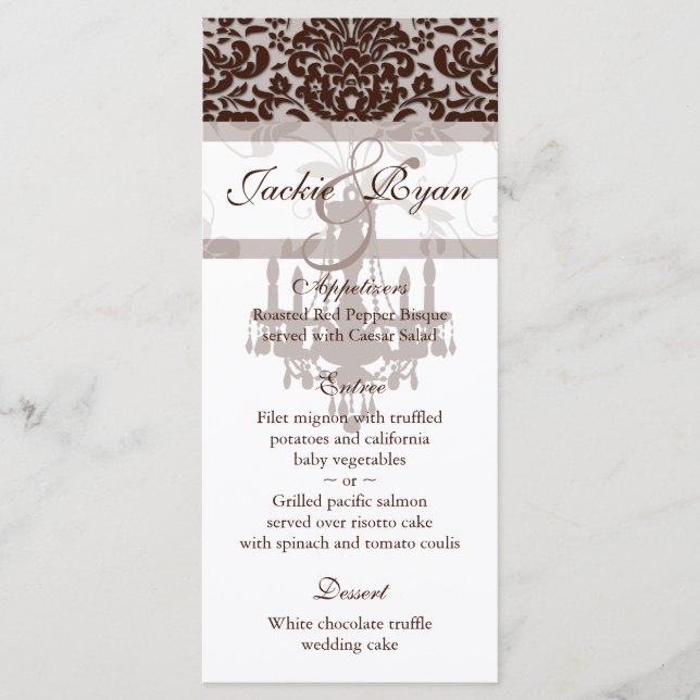 Karten mit Hochzeitmenü Chandelier Brown Blue (Vorderseite)