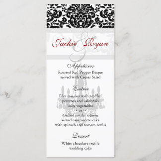 Karten mit Hochzeitmenü Schwarz-weiß