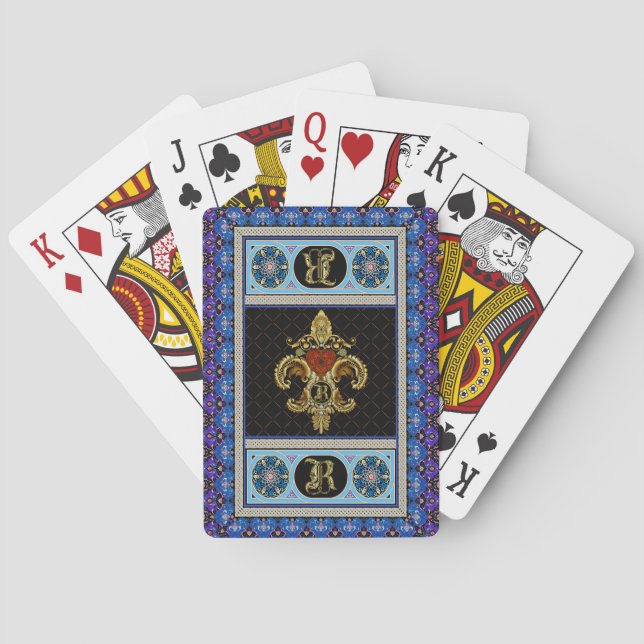 Karten-Monogramm R eins einer Art Ansicht merkt Spielkarten (Rückseite)