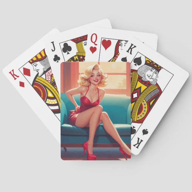 Karten spielen, Poker, Button-Up Girl, Blonde Spielkarten (Rückseite)