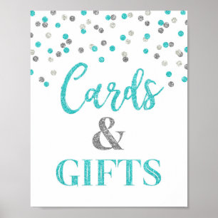 Karten und Geschenke Baby Shower Schild Blau Silbe