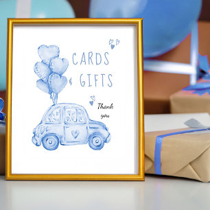 Karten und Geschenke Blaue Luftballons und Auto Ge Poster