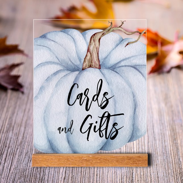 Karten und Geschenke Blue Pumpkin Baby Dusche Acrylschild (Blue Pumpkin Boy Baby Shower Cards and Gifts Clear Acrylic Tabletop Sign)