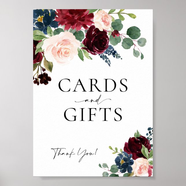 Karten und Geschenke Boho Floral Burgundy Wedding  Poster (Vorne)