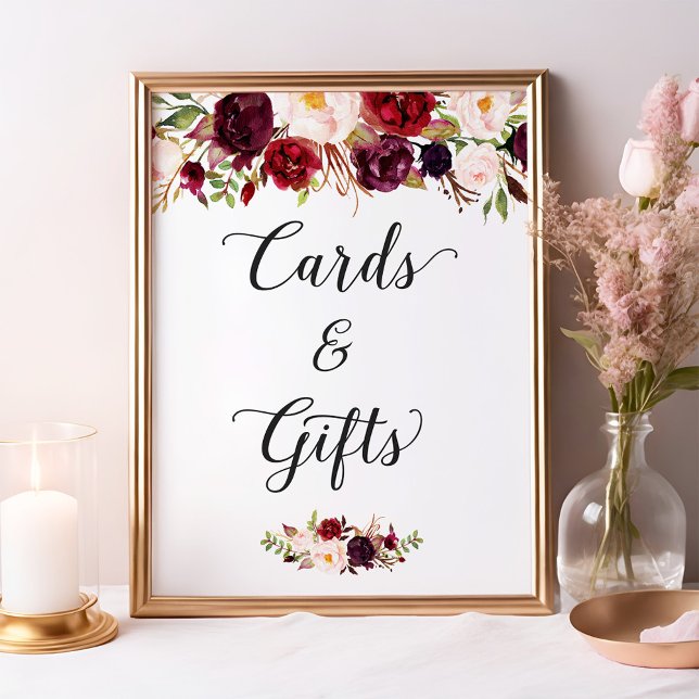 Karten und Geschenke | Burgundy Floral Wedding Sig Poster (Von Creator hochgeladen)