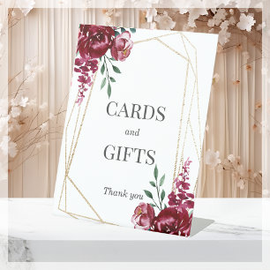 Karten und Geschenke   Burgundy Floral Wedding Sockelschild