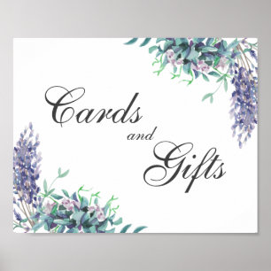 Karten und Geschenke. Florales Zeichen. Lila Hochz Poster