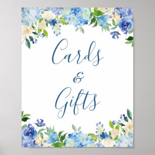 Karten und Geschenke für Hochzeiten Blaues Hydrang Poster