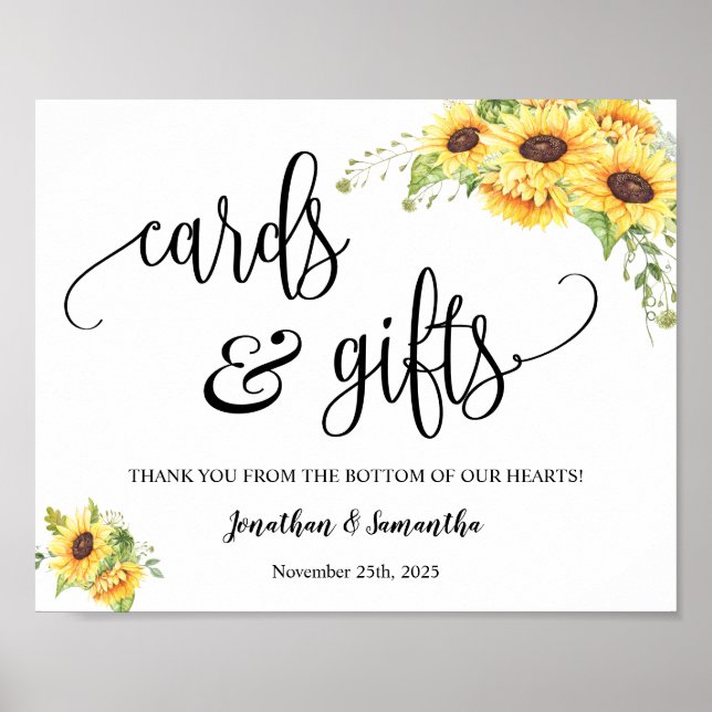 Karten und Geschenke Hochzeitsempfang Sonnenblumen Poster (Vorne)