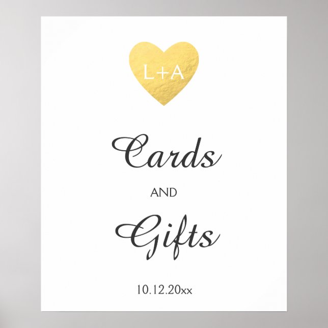Karten und Geschenke Hochzeitsschild, Imitate Gold Poster (Vorne)