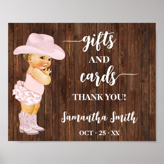 Karten und Geschenke Kleine rosa Cowgirl Baby Dusc Poster (Vorne)