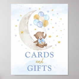 Karten und Geschenke Moon Teddy Bär Blue Gold Ball Poster