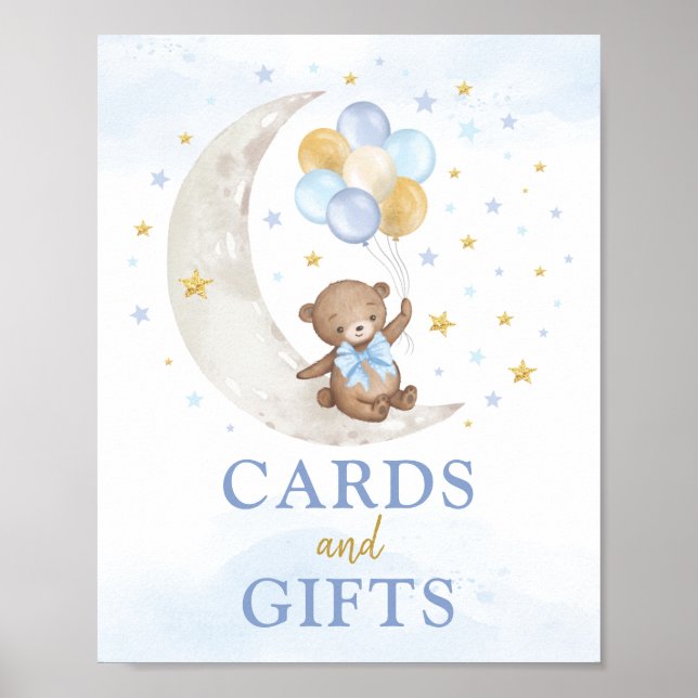 Karten und Geschenke Moon Teddy Bär Blue Gold Ball Poster (Vorne)