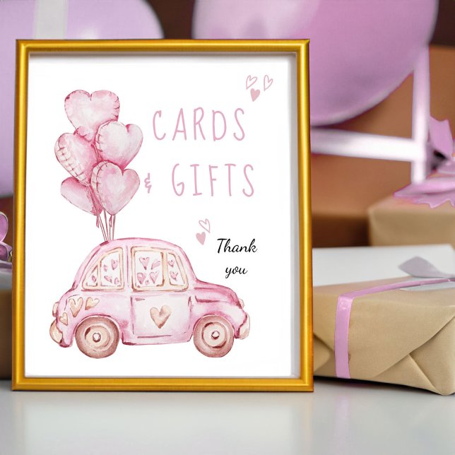 Karten und Geschenke Rosa Balloons und Auto Geburt Poster (Cards and Gifts Sign - from my Car and Balloons Valentine Birthday Collection)