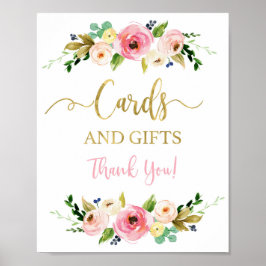 Karten und Geschenke Rosa und goldenes Blumenzeich Poster