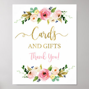 Karten und Geschenke Rosa und goldenes Blumenzeich Poster