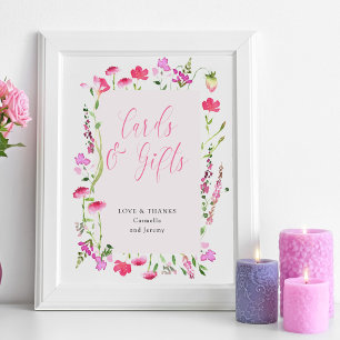Karten und Geschenke Rosa Wildblumen Hochzeitsdusc Poster