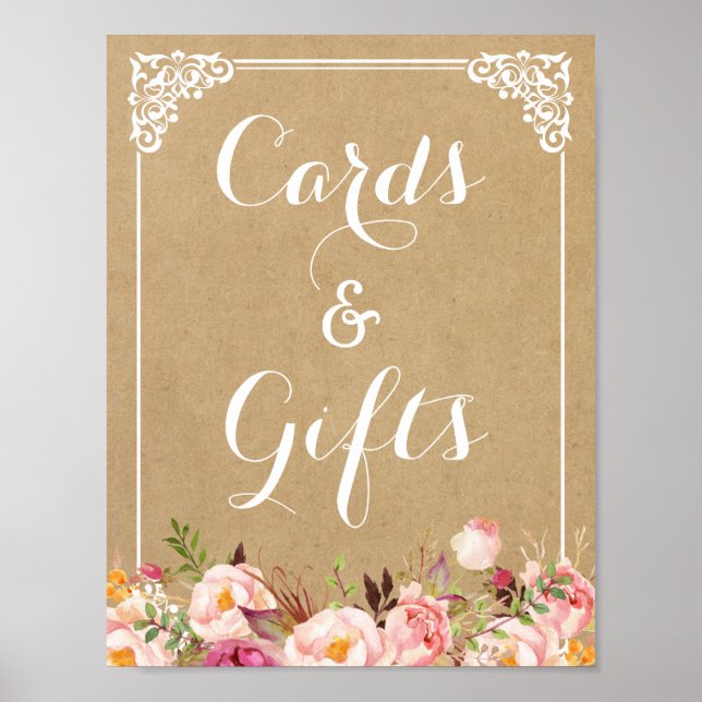 Karten und Geschenke | Rustikales florales Kraft-H Poster (Vorne)