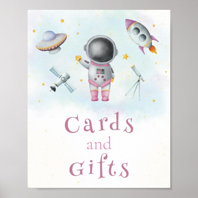 Karten und Geschenke Space Mädchen Astronaut rosa  Poster (Vorne)