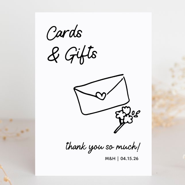 Karten und Geschenke Whimsical Minimalistische Hoc (Minimalist design meets modern elegance with this chic black-and-white cards & gifts wedding sign.)