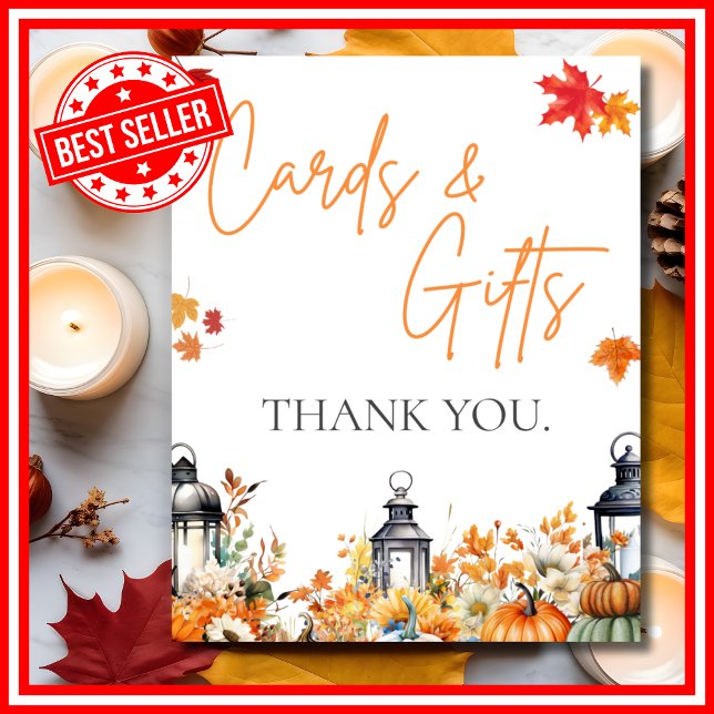 KARTEN UND GIFTS Kleines Pumpkin Baby Dusche SIGN Poster (CARDS AND GIFTS Sign A Little Pumpkin is on the Way Fall Autumn Baby Shower )