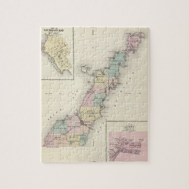Karten von Door Landkreis, Sturgeon Bay und Jenny Puzzle (Vertikal)