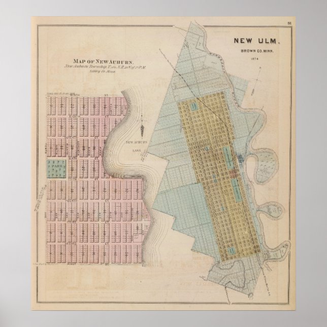 Karten von New Auburn, Minnesota Poster (Vorne)