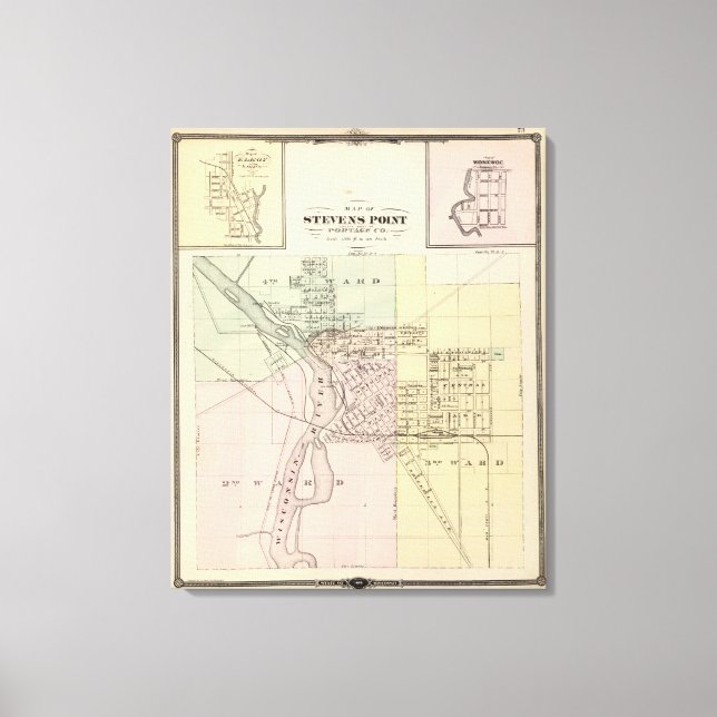 Karten von Stevens Point, Elroy und Wonewoc Leinwanddruck (Vorderseite)