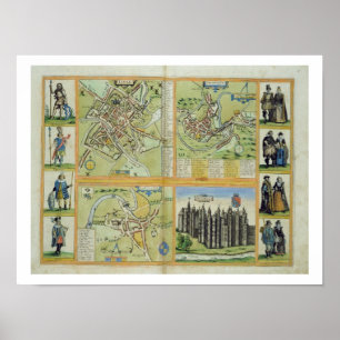 Karten von York, Shrewsbury, Lancaster und Richmon Poster