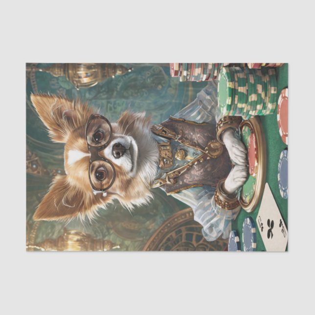 Karten zählen, Steampunk Chihuahua Poker Boss Seidenpapier (Vorderseite)