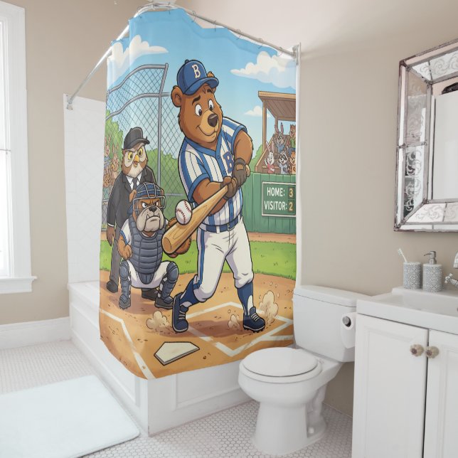 Kartenbär spielt Baseball Duschvorhang (Beispiel)