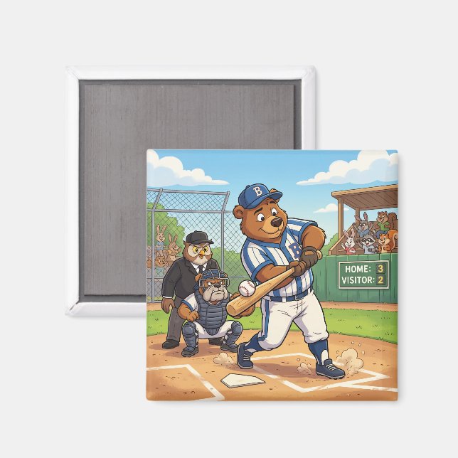 Kartenbär spielt Baseball Magnet (Vorderseite/Rückseite)