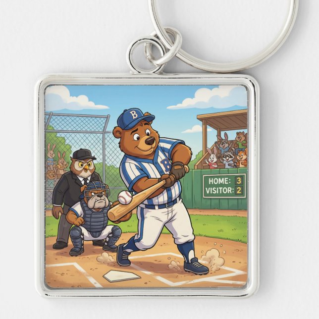 Kartenbär spielt Baseball Schlüsselanhänger (Vorne)