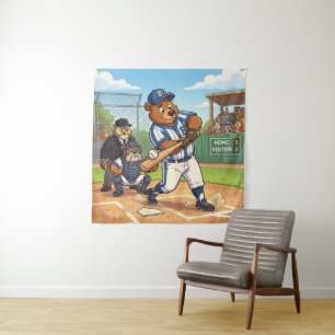 Kartenbär spielt Baseball Wandteppich