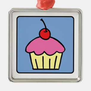 Kartenclip-Art-Cupcake-Frosting-Kirsche-Dessert Ornament Aus Metall