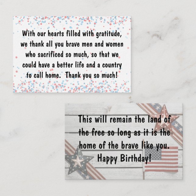 Karteneinsatz - Veteran Day/Patiotic Birthday Visitenkarte (Vorne/Hinten)