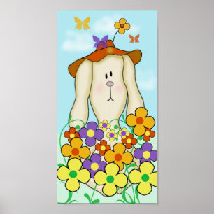 Kartenhasen mit Blumen Poster