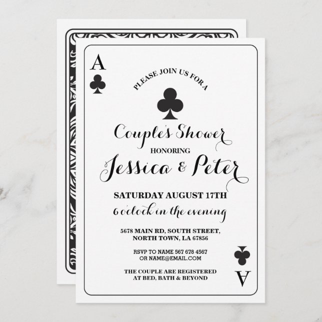 Kartenspiel oder King Queen Las Vegas Clubs Einladung (Vorne/Hinten)