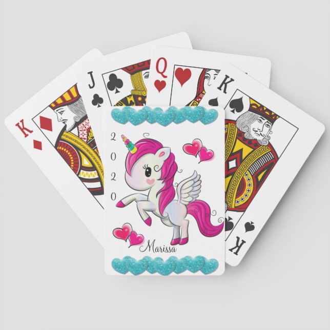 Kartenspiel Unicorn Blue Hearts Spielkarten (Rückseite)